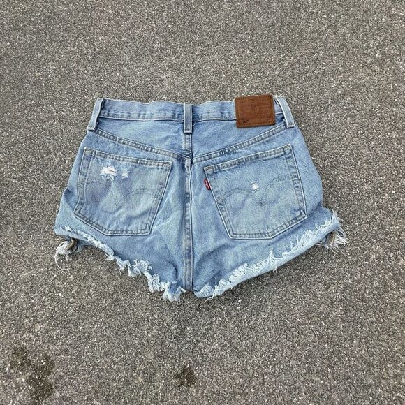 Levis 501 Premium Cut Off Jean Shorts Womens 26x3 Blue Button Fly Festival Denim - Picture 2 of 10